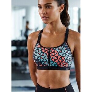 Victoria’s Secret VSX Sport Sports Bra Racerback Size 34 C Geometric Zip Front